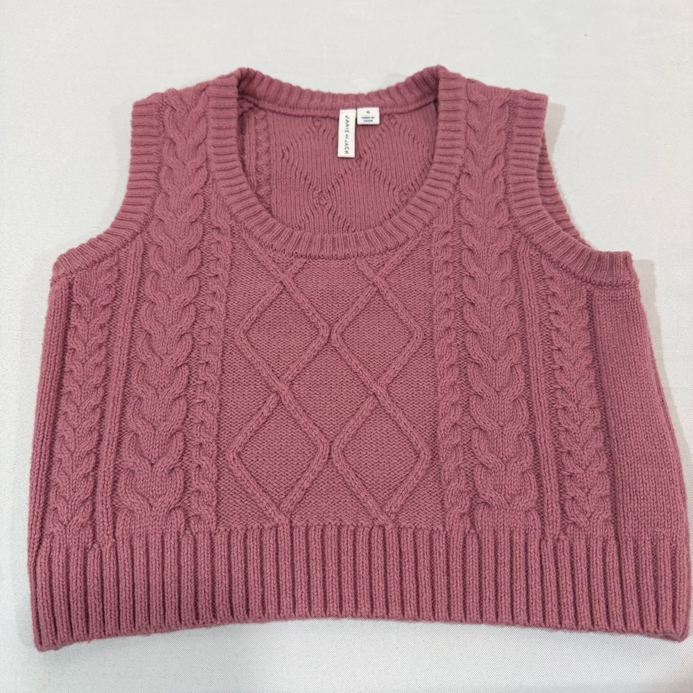 Janie And Jack Girls Sweater Vest Cable Knit Cropped Size 10 Foxglove Pink Prep